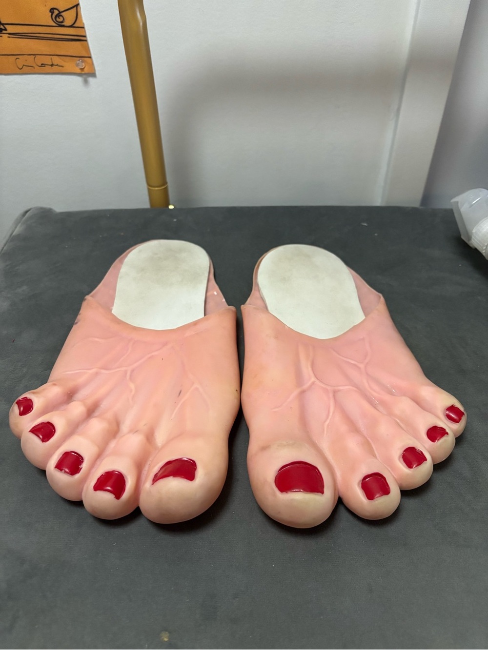 Novelty Foot-Shaped Pink Slippers with Red Toenail Detail